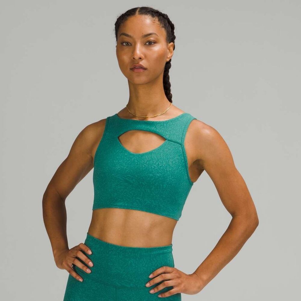 lululemon Everlux Cut Out Train Bra Womens 2 Crunch Teal Lagoon Medium Support